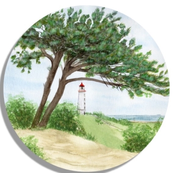 Untersetzer Glasuntersetzer rund 9,5 cm   Aquarell Maritim Kunst Druck Kunstdruck Ostsee Leuchtturm Dornbusch Hiddensee Rügen
