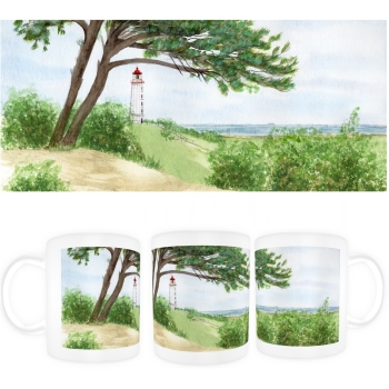 Tasse Becher Kaffeebecher Aquarell Maritim Kunst Druck Kunstdruck Ostsee Leuchtturm Dornbusch Hiddensee Rügen