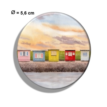 Kühlschrankmagnet m. Flaschenöffner Aquarell Kunst Druck Kunstdruck Strandkorb Sonnenuntergang Dänemark Nordsee Dagebüll bunte Badebuden im Sonnenuntergang - DB1