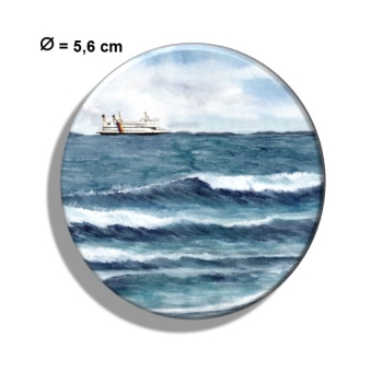 Kühlschrankmagnet m. Flaschenöffner Aquarell Kunst Druck Kunstdruck Strandkorb Sonnenuntergang Dänemark Nordsee Dagebüll Fähre mit Wellen - DB5