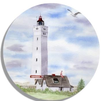 Untersetzer Glasuntersetzer rund 9,5 cm Leuchtturm Blåvand Blavand mit Nebengebäuden DK01