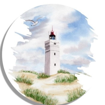 Coasters glass coasters 9,5 x  9,5 cm Watercolor Maritime Art Print Art Print North Sea Denmark Danmark Blåvand Blavand dunes lighthouse