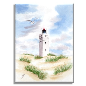 Stretcher frame canvas 30 x 20 cm linen Watercolor Maritime Art Print Art Print North Sea Denmark Danmark Blåvand Blavand  dunes lighthouse