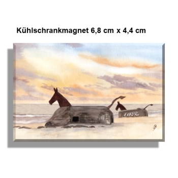 Kühlschrankmagnet  Aquarell Aquarell Maritim Kunst Druck Kunstdruck Nordsee Dänemark Danmark  Blåvand Blavand Dünen Leuchtturm Maultiere Strand