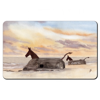 Frühstücksbrettchen Brettchen Aquarell Maritim Kunst Druck Kunstdruck Nordsee Dänemark Danmark  Blåvand Blavand Dünen Leuchtturm Maultiere Strand