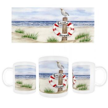 Cup Coffee Cup Mug  Lifebelt with Danish Flag Watercolor Maritime Art Print North Sea Baltic Sea dunes beach denmark seagull