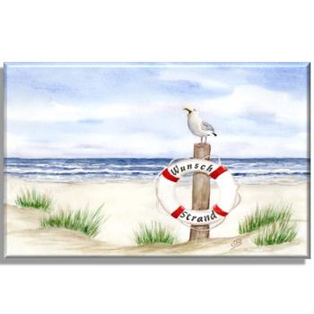 Leinwand 30 x 20 cm Keilrahmen Canvas-Leinen  Rettungsring Aquarell Maritim Kunst Druck Kunstdruck Dänemark Nordsee Ostsee Düne Meer Möwe Strand Wunschname