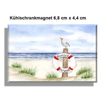 Kühlschrankmagnet  Rettungsring Aquarell Maritim Kunst Druck Kunstdruck Dänemark Nordsee Ostsee Düne Meer Möwe Strand Wunschname