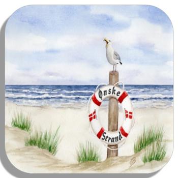 Coasters glass coasters 9,5 x  9,5 cm  Lifebelt Watercolor Maritime Art Print North Sea Baltic Sea dunes beach denmark seagull