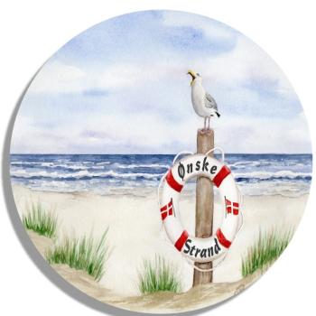 Coasters glass coasters 9,5 x  9,5 cm  Lifebelt Watercolor Maritime Art Print North Sea Baltic Sea dunes beach denmark seagull