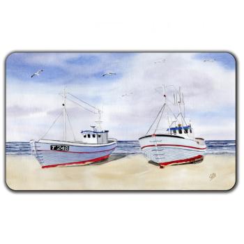 Frühstücksbrettchen Brettchen  Frühstücksbrettchen Brettchen DK07 -  Zwei Fischerboote am Strand Aquarell Maritim Kunst Druck Kunstdruck Dänemark Nordsee  Düne Meer Blokhus Strand