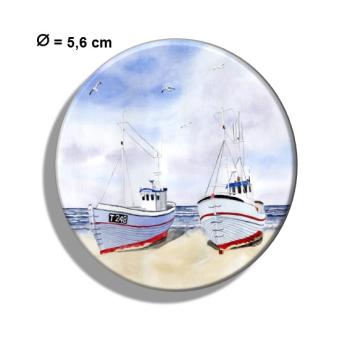 Kühlschrankmagnet m. Flaschenöffner  Zwei Fischerboote am Strand  Aquarell Maritim Kunst Druck Kunstdruck Dänemark Nordsee  Düne Meer Blokhus Strand