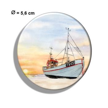 Fridge magnet with bottle opener Watercolor Maritime Art Print Denmark North Sea Fishing boat fisherboat cutter Beach