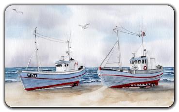 Frühstücksbrettchen Brettchen  Frühstücksbrettchen Brettchen Zwei Fischerboote an Land Aquarell Maritim Kunst Druck Kunstdruck Dänemark Nordsee  Düne Meer Möwe Strand