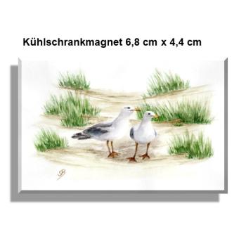 Kühlschrankmagnet  Aquarell Maritim Kunst Druck Kunstdruck Dänemark Nordsee Ostsee Düne Dünen Meer Möwe Möwen Strand