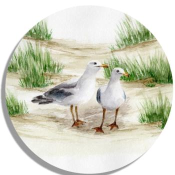 Untersetzer Glasuntersetzer rund 9,5 cm Aquarell Maritim Kunst Druck Kunstdruck Dänemark Nordsee Ostsee Düne Dünen Meer Möwe Möwen Strand