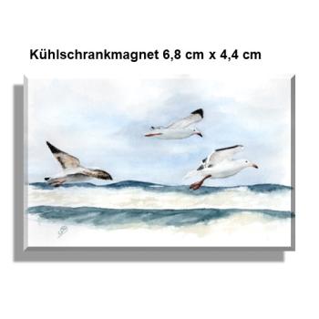 Kühlschrankmagnet Aquarell Maritim Kunst Druck Dänemark Nordsee Ostsee Düne Dünen Meer Möwe Möwen Strand