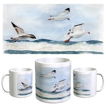 Tasse Becher Kaffeebecher Aquarell Maritim Kunst Druck Dänemark Nordsee Ostsee Düne Dünen Meer Möwe Möwen Strand