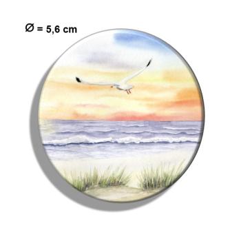 Kühlschrankmagnet m. Flaschenöffner  Sonnenuntergang Strand Aquarell Maritim Kunst Druck Kunstdruck Dänemark Nordsee Düne Dünen Meer Möwe Ostsee