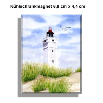 Kühlschrankmagnet  Aquarell Aquarell Maritim Kunst Druck Kunstdruck Nordsee Dänemark Danmark  Blåvand Blavand Dünen Leuchtturm