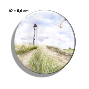 Kühlschrankmagnet m. Flaschenöffner Aquarell Maritim Kunst Druck Kunstdruck Nordsee Dänemark Danmark Leuchtturm Lyngvig Hvide Sande Sondervig Strand Möwe