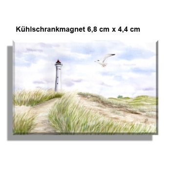 Kühlschrankmagnet  Aquarell Aquarell Maritim Kunst Druck Kunstdruck Nordsee Dänemark Danmark Leuchtturm Lyngvig Hvide Sande Sondervig Strand Möwe