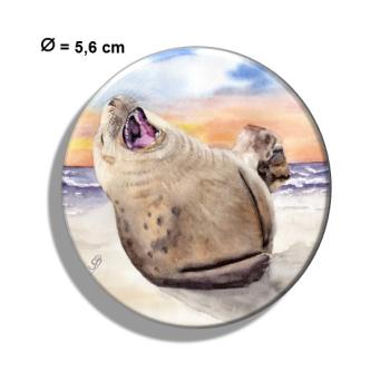 Kühlschrankmagnet m. Flaschenöffner Aquarell Maritim Kunst Druck Kunstdruck lachender Seehund Robbe Heuler Kegelrobbe Dänemark Nordsee Ostsee