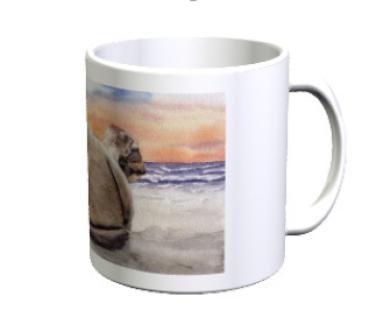 Tasse Becher Kaffeebecher  Aquarell Maritim Kunst Druck Kunstdruck lachender Seehund Robbe Heuler Kegelrobbe Dänemark Nordsee Ostsee