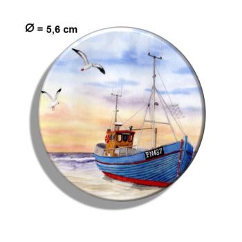Kühlschrankmagnet m. Flaschenöffner DK26 - Fischerboot mit Möwen im Sonnenuntergang
