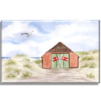 Leinwand 30 x 20 cm Keilrahmen Canvas-Leinen:  Rettungsstation Rettungshaus Dünen Aquarell Maritim Kunst Druck Kunstdruck Dänemark Nordsee Düne Meer Strand Blokhus