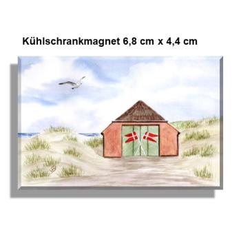 Kühlschrankmagnet Rettungsstation Rettungshaus Dünen Aquarell Maritim Kunst Druck Kunstdruck Dänemark Nordsee Düne Meer Strand Blokhus