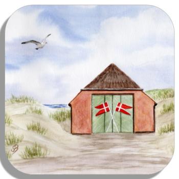 Untersetzer Glasuntersetzer 9,5 x 9,5 cm Rettungsstation Rettungshaus Dünen Aquarell Maritim Kunst Druck Kunstdruck Dänemark Nordsee Düne Meer Strand Blokhus