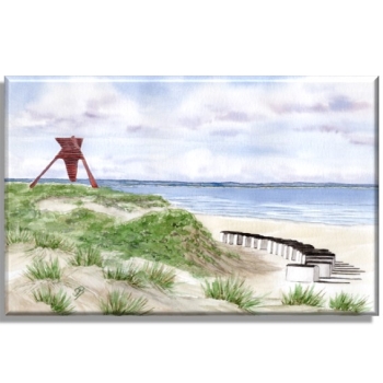 Leinwand 30 x 20 cm Keilrahmen Canvas-Leinen Folienmagnet Aquarell Maritim Kunst Druck Kunstdruck Dänemark Nordsee Blokhus Bake Strand