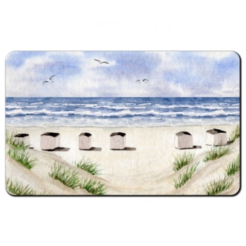 Frühstücksbrettchen Brettchen Aquarell Maritim Kunst Druck Kunstdruck Dänemark Nordsee Blokhus Strand Strandhäuser Badehäuser Dünen