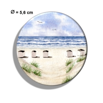 Kühlschrankmagnet m. Flaschenöffner Aquarell Maritim Kunst Druck Kunstdruck Dänemark Nordsee Blokhus Strand Strandhäuser Badehäuser Dünen