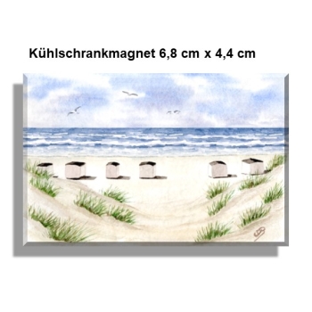 Kühlschrankmagnet Aquarell Maritim Kunst Druck Kunstdruck Dänemark Nordsee Blokhus Strand Strandhäuser Badehäuser Dünen
