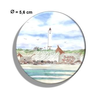 Kühlschrankmagnet m. Flaschenöffner Aquarell Maritim Kunst Druck Kunstdruck Nordsee Dänemark Danmark  Blåvand Blavand Dünen Leuchtturm Maultiere Strand