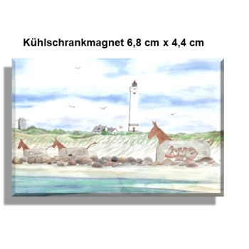 Kühlschrankmagnet  Aquarell Aquarell Maritim Kunst Druck Kunstdruck Nordsee Dänemark Danmark  Blåvand Blavand Dünen Leuchtturm Maultiere Strand