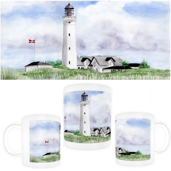 Cup Coffee Cup Mug  Watercolor Maritime Art Print Art Print North Sea Denmark Danmark Hirtshals dunes lighthouse