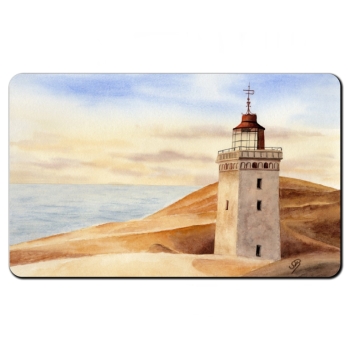 Frühstücksbrettchen Brettchen Aquarell Maritim Kunst Druck Kunstdruck Nordsee Dänemark Danmark Leuchtturm Rubjerg Knude Düne Blokhus Lokken Sonnenuntergang