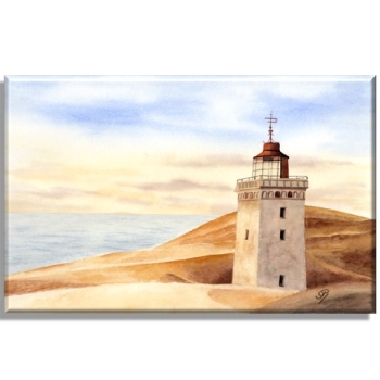 Leinwand 30 x 20 cm Keilrahmen Canvas-Leinen Aquarell Maritim Kunst Druck Kunstdruck Nordsee Dänemark Danmark Leuchtturm Rubjerg Knude Düne Blokhus Lokken Sonnenuntergang