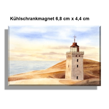 Kühlschrankmagnet Aquarell Maritim Kunst Druck Kunstdruck Nordsee Dänemark Danmark Leuchtturm Rubjerg Knude Düne Blokhus Lokken Sonnenuntergang