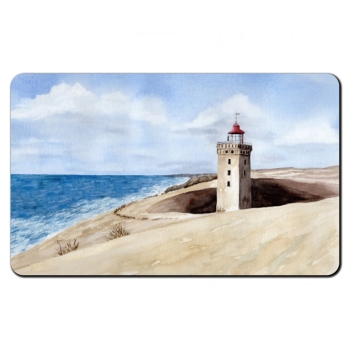Frühstücksbrettchen Brettchen Aquarell Maritim Kunst Druck Kunstdruck Nordsee Dänemark Danmark Leuchtturm Rubjerg Knude Düne Blokhus Lokken Sonnenuntergang