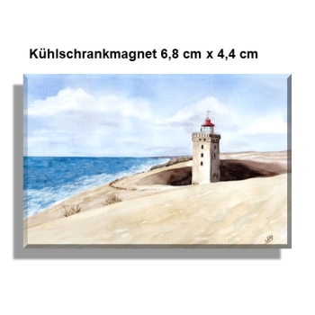 Kühlschrankmagnet Aquarell Maritim Kunst Druck Kunstdruck Nordsee Dänemark Danmark Leuchtturm Rubjerg Knude Düne Blokhus Lokken Sonnenuntergang
