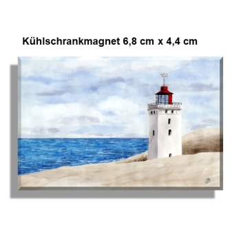 Kühlschrankmagnet Aquarell Maritim Kunst Druck Kunstdruck Nordsee Dänemark Danmark Leuchtturm Rubjerg Knude Düne Blokhus Lokken Sonnenuntergang