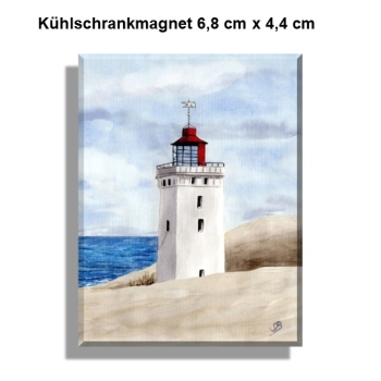 Kühlschrankmagnet Aquarell Maritim Kunst Druck Kunstdruck Nordsee Dänemark Danmark Leuchtturm Rubjerg Knude Düne Blokhus Lokken Sonnenuntergang
