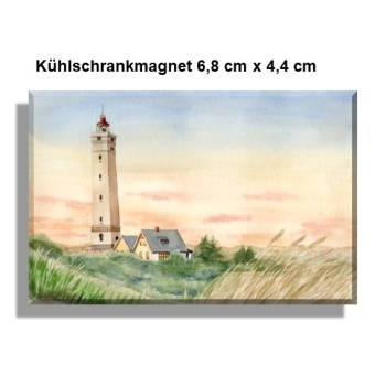 Fridge magnet Watercolor Maritime Art Print Art Print North Sea Denmark Danmark Blåvand Blavand  dunes lighthouse Sunset