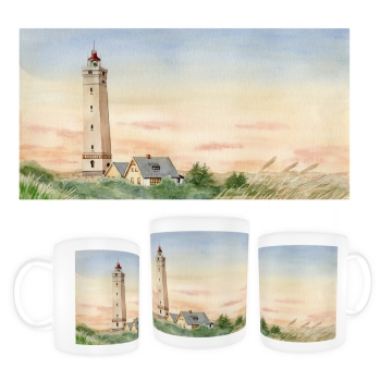 Cup Coffee Cup Mug  Watercolor Maritime Art Print Art Print North Sea Denmark Danmark Blåvand Blavand  dunes lighthouse sunset