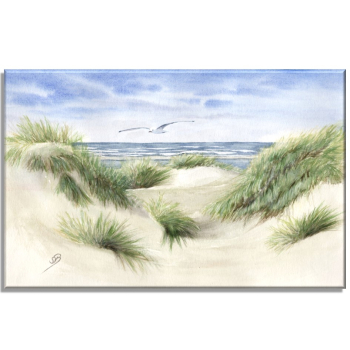 Leinwand 30 x 20 cm Keilrahmen Canvas-Leinen Aquarell Maritim Kunst Druck Kunstdruck Dünen Dänemark Nordsee Düne Meer Möwe Strand