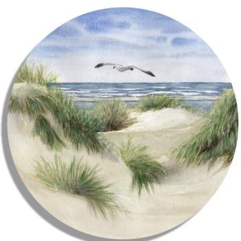 Untersetzer Glasuntersetzer rund 9,5 cm  Aquarell Maritim Kunst Druck Kunstdruck Dünen Dänemark Nordsee Düne Meer Möwe Strand